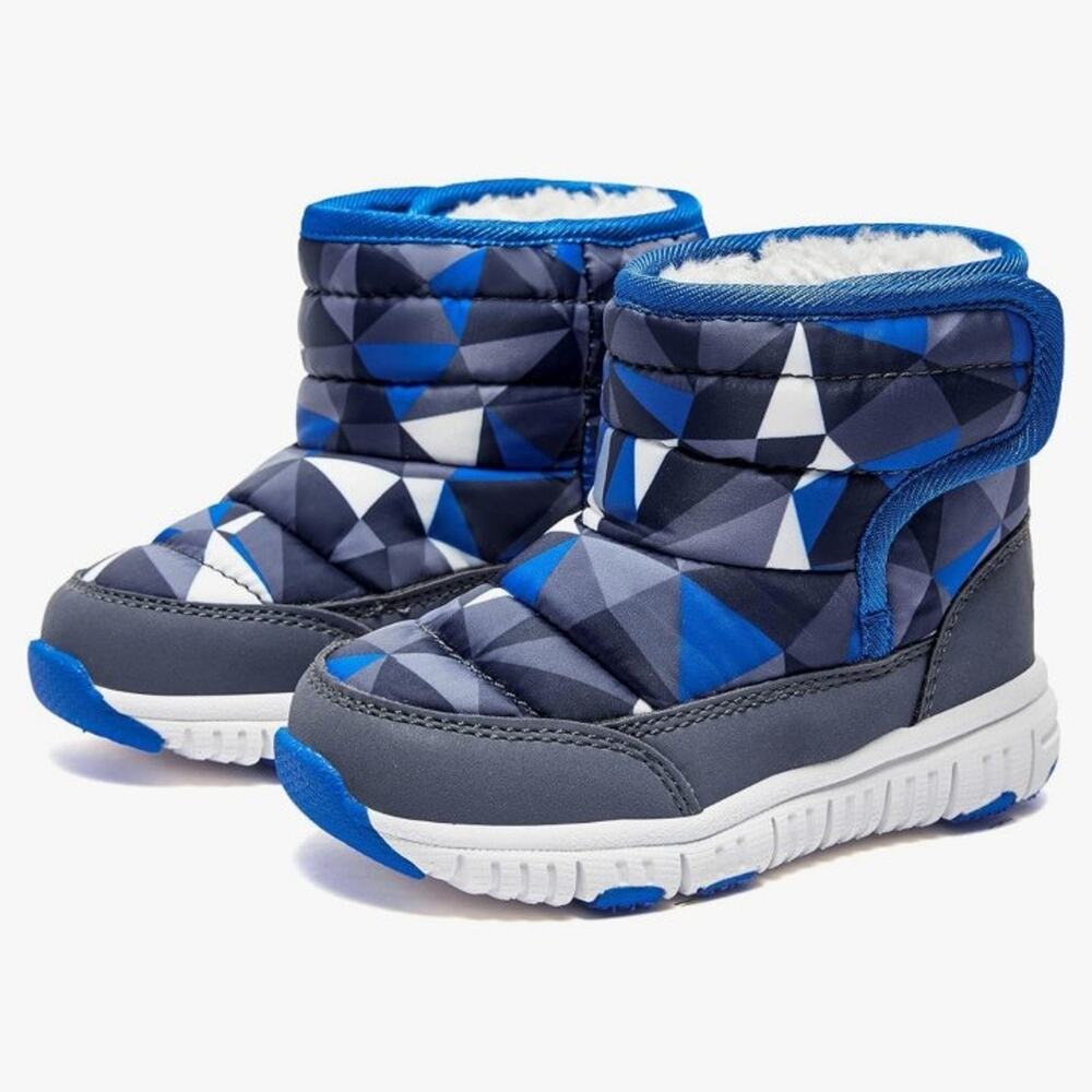 Geometric Patterned Blue Kids Snow Boots